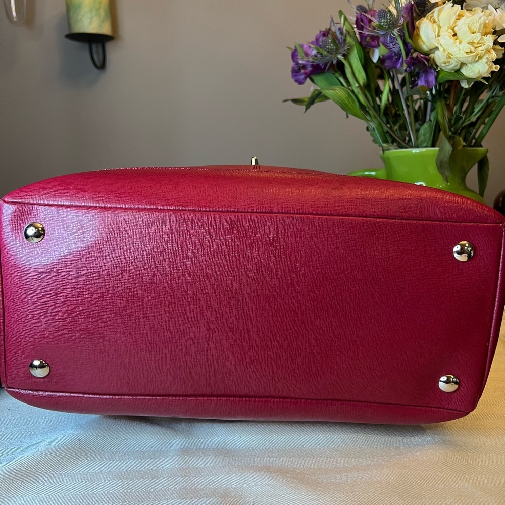 COACH Red Saffiano Leather Satchel Handbag - Picture 12 of 13